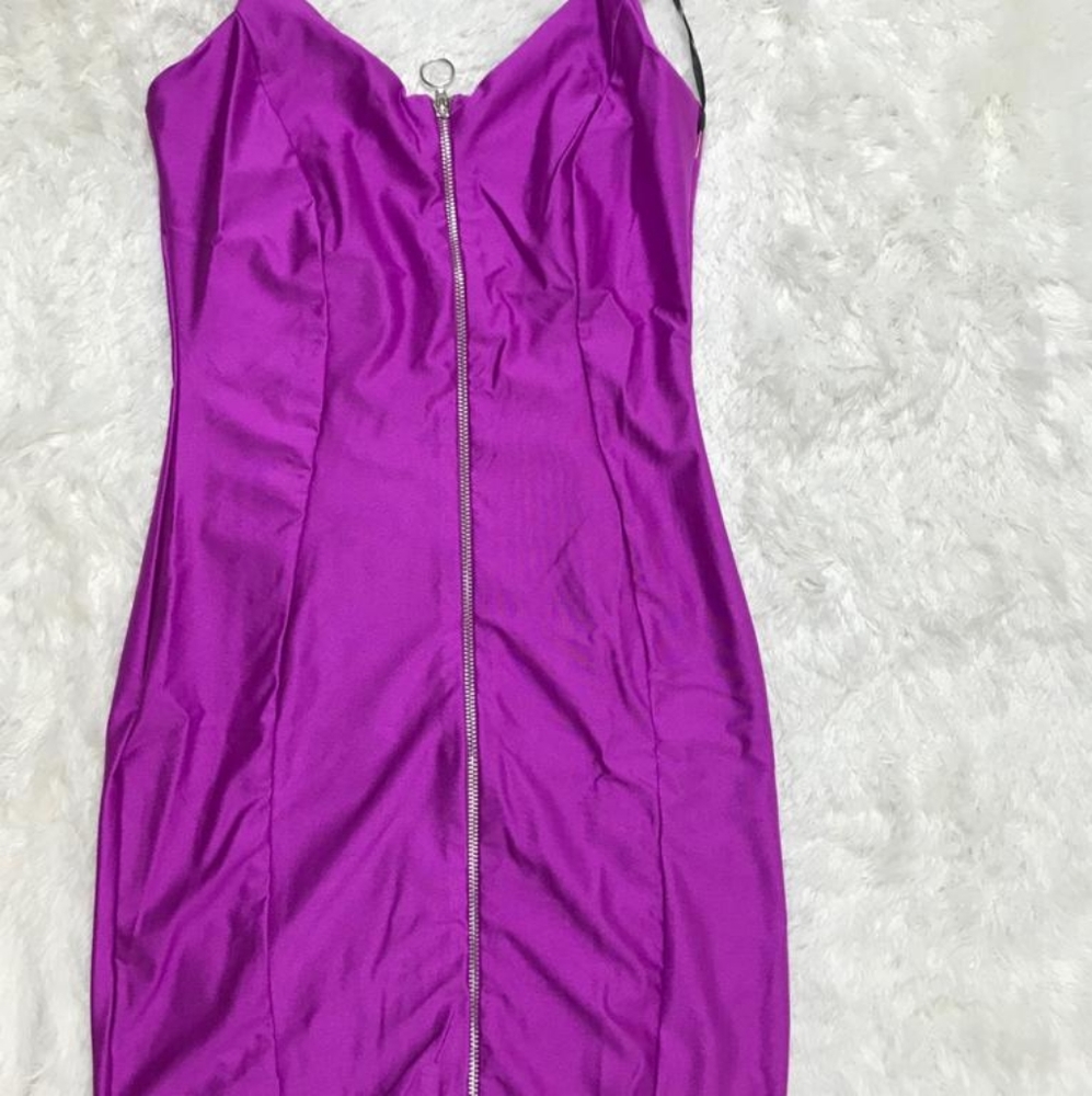 Iris O ring zip satin bodycon dress.